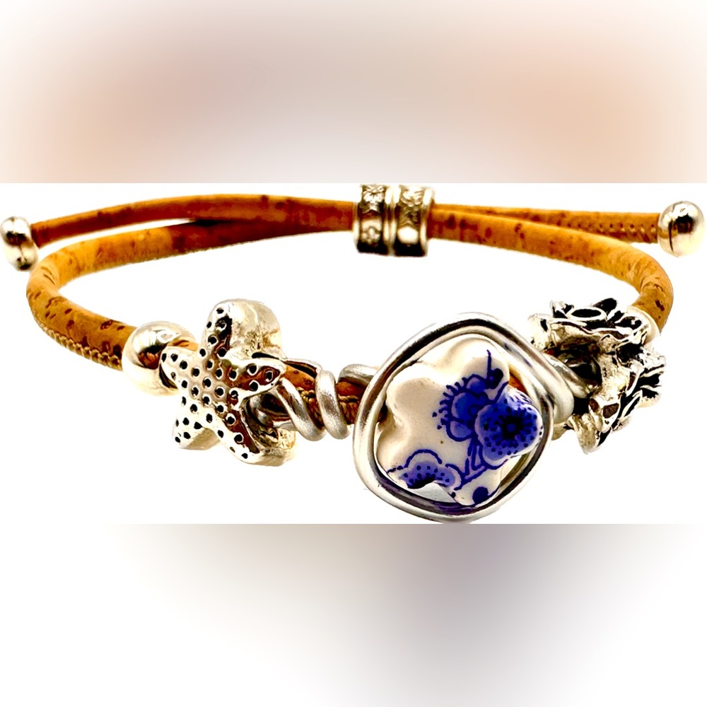 NWOT Artisan Handmade Adjustable Bracelet - Portugal, Made of Cork & Porcelain